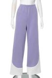 Purple Casual Patchwork Contrast Loose High Waist Wide Leg Patchwork Bottoms
