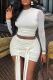 White Sexy Solid Color Patchwork Ruched Strap Design O Neck Long Sleeve Two Pieces