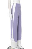 Purple Casual Patchwork Contrast Loose High Waist Wide Leg Patchwork Bottoms
