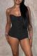 Dark Gray Sexy Solid Color Patchwork Backless Zipper Spaghetti Strap Skinny Rompers