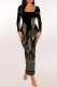 Black Casual Print Basic U Neck Long Dresses