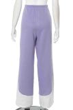 Purple Casual Patchwork Contrast Loose High Waist Wide Leg Patchwork Bottoms