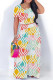 Multicolor Casual Street Geometric Print Contrast O Neck Short Sleeve Two Pieces