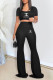 Black Casual Daily Letter Print O Neck Short Sleeve Two Pieces