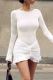 White Sexy Solid Color Patchwork Ruched O Neck Wrapped Skirt Dresses