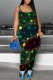 Red Green Casual Print Backless Spaghetti Strap Fitted Jumpsuits