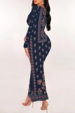 Multicolor Casual Print Basic U Neck Long Dresses