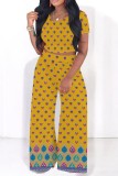 Blue Casual Print Basic O Neck Short Sleeve Two Pieces