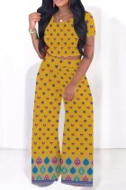 Ginger Casual Print Basic O Neck Short Sleeve Two Pieces