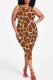 Brown Sexy Print Patchwork O Neck Wrapped Skirt Plus Size Dresses