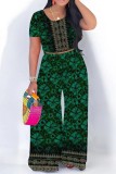 Blue Casual Print Basic O Neck Short Sleeve Two Pieces