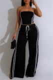 Red Casual Stripe Patchwork Backless Strapless Sleeveless Two Pieces