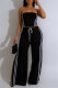 Black Casual Stripe Patchwork Backless Strapless Sleeveless Two Pieces