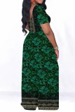 Blue Casual Print Basic O Neck Short Sleeve Two Pieces