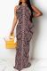Grey Red Casual Snakeskin Print Patchwork O Neck Long Dresses