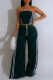 Ink Green Casual Stripe Patchwork Backless Strapless Sleeveless Two Pieces
