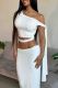 White Elegant Solid Color Hollow Out Patchwork Strap Design Oblique Collar Sleeveless Two Pieces