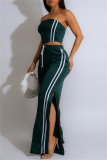 Red Casual Stripe Patchwork Backless Strapless Sleeveless Two Pieces