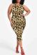 Gold Sexy Print Patchwork O Neck Wrapped Skirt Plus Size Dresses