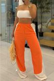 Purple Casual Patchwork Contrast Loose High Waist Wide Leg Patchwork Bottoms