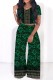 Green Casual Print Basic O Neck Short Sleeve Two Pieces