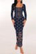 Tibetan Blue Casual Print Basic U Neck Long Dresses