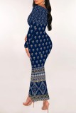 Multicolor Casual Print Basic U Neck Long Dresses