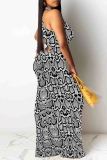 Grey Red Casual Snakeskin Print Patchwork O Neck Long Dresses