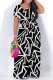Black Casual Street Geometric Print Contrast O Neck Short Sleeve Two Pieces
