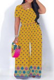 Blue Casual Print Basic O Neck Short Sleeve Two Pieces