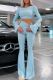 Sky Blue Casual Solid Color Patchwork O Neck Long Sleeve Two Pieces