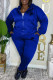 Blue Casual Daily Letters Pocket Zipper Embroidery Hooded Long Sleeve Two Pieces