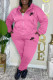 Pink Casual Daily Letters Pocket Zipper Embroidery Hooded Long Sleeve Two Pieces