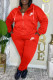 Red Casual Daily Letters Pocket Zipper Embroidery Hooded Long Sleeve Two Pieces