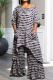White Street Stripe Pocket Patchwork O Neck Plus Size Two Pieces
