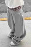 Black Casual Print Draw String Pocket Patchwork Loose Mid Waist Wide Leg Patchwork Bottoms