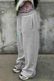 Black Casual Print Draw String Pocket Patchwork Loose Mid Waist Wide Leg Patchwork Bottoms