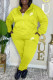 Yellow Casual Daily Letters Pocket Zipper Embroidery Hooded Long Sleeve Two Pieces