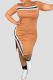 Brown Street Patchwork Slit Contrast O Neck Long Dresses