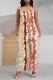 Multicolor Casual Print Pocket Patchwork Backless Spaghetti Strap Loose Jumpsuits