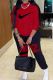 Red Casual Letters Patchwork O Neck Long Sleeve Two Pieces