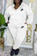 White Casual Daily Letters Pocket Zipper Embroidery Hooded Long Sleeve Two Pieces