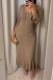 Dark Brown Elegant Solid Color Buckle Patchwork V Neck Long Dresses