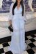 Baby Blue Elegant Solid Color Patchwork Slit Deep V Neck Long Dresses