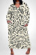 Light Khaki Casual Daily Striped Print Pocket Contrast V Neck Printed Plus Size Dresses