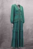 Dark Blue Elegant Solid Color Patchwork Slit Deep V Neck Long Dresses