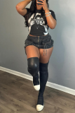 Black Casual Street Figure Print Letters O Neck T-Shirts