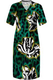 Blue Casual Street Camouflage Print Letters Pocket Contrast V Neck Printed Plus Size Dresses