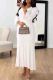 White Elegant Solid Color Buckle Patchwork V Neck Long Dresses