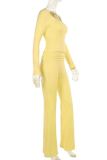 Yellow Casual Solid Color Patchwork U Neck Long Sleeve Two Pieces